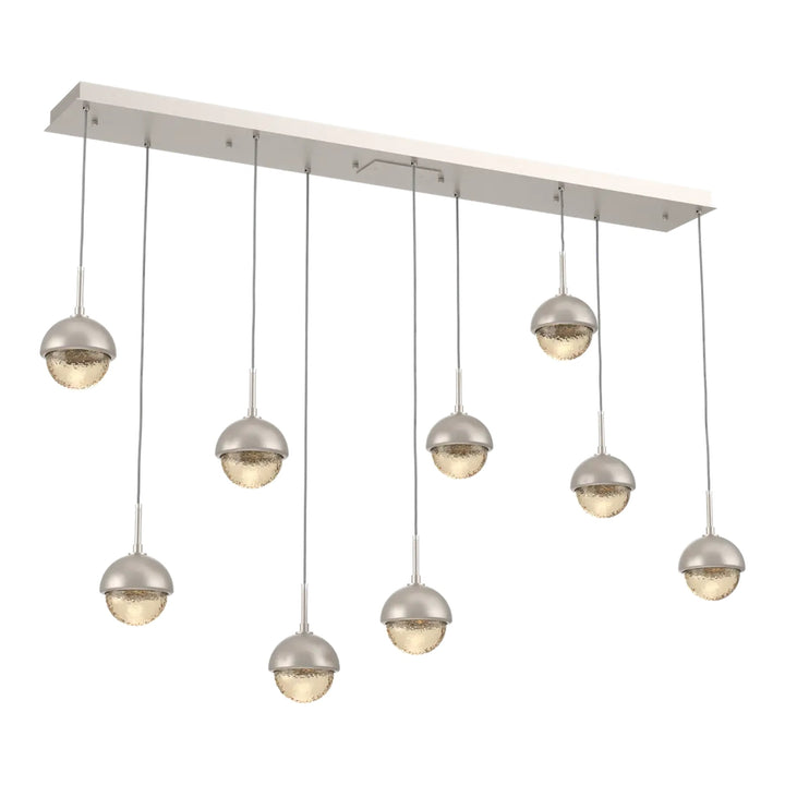 Cabochon Linear Pendant Chandelier by Hammerton Studio 9 Lights in Beige Silver with Amber glass