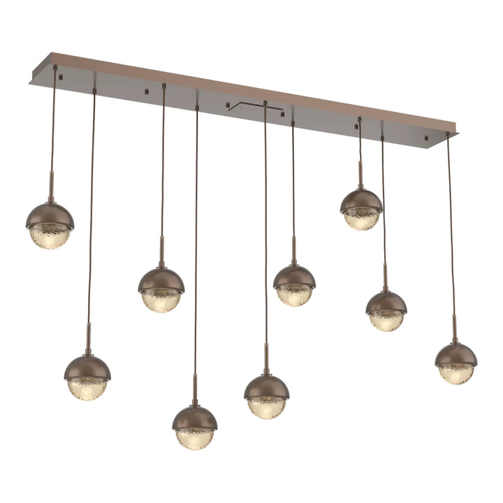 Cabochon Linear Pendant Chandelier by Hammerton Studio 9 Lights in Burnished Bronze with Amber glass