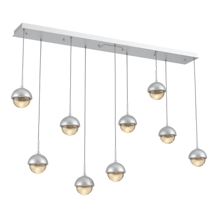 Cabochon Linear Pendant Chandelier by Hammerton Studio 9 Lights in Classic Silver with Amber glass