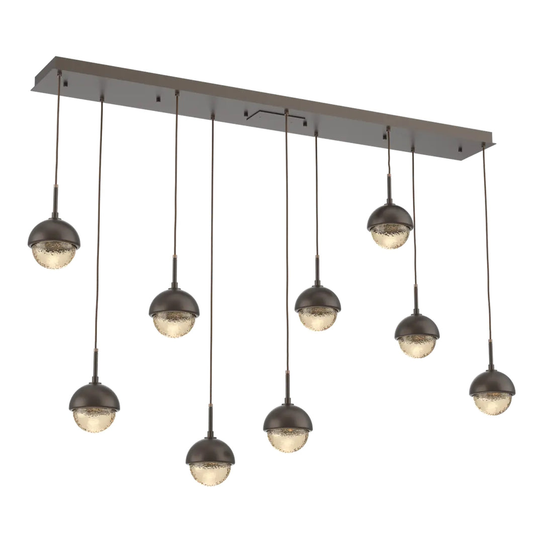 Cabochon Linear Pendant Chandelier by Hammerton Studio 9 Lights in Flat Bronze with Amber glass