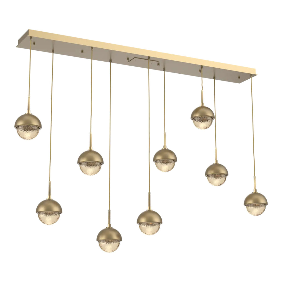 Cabochon Linear Pendant Chandelier by Hammerton Studio 9 Lights in Gilded Brass with Amber glass