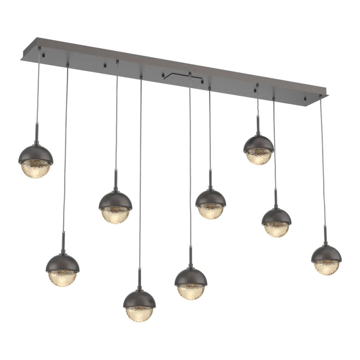 Cabochon Linear Pendant Chandelier by Hammerton Studio 9 Lights in Graphite with Amber glass