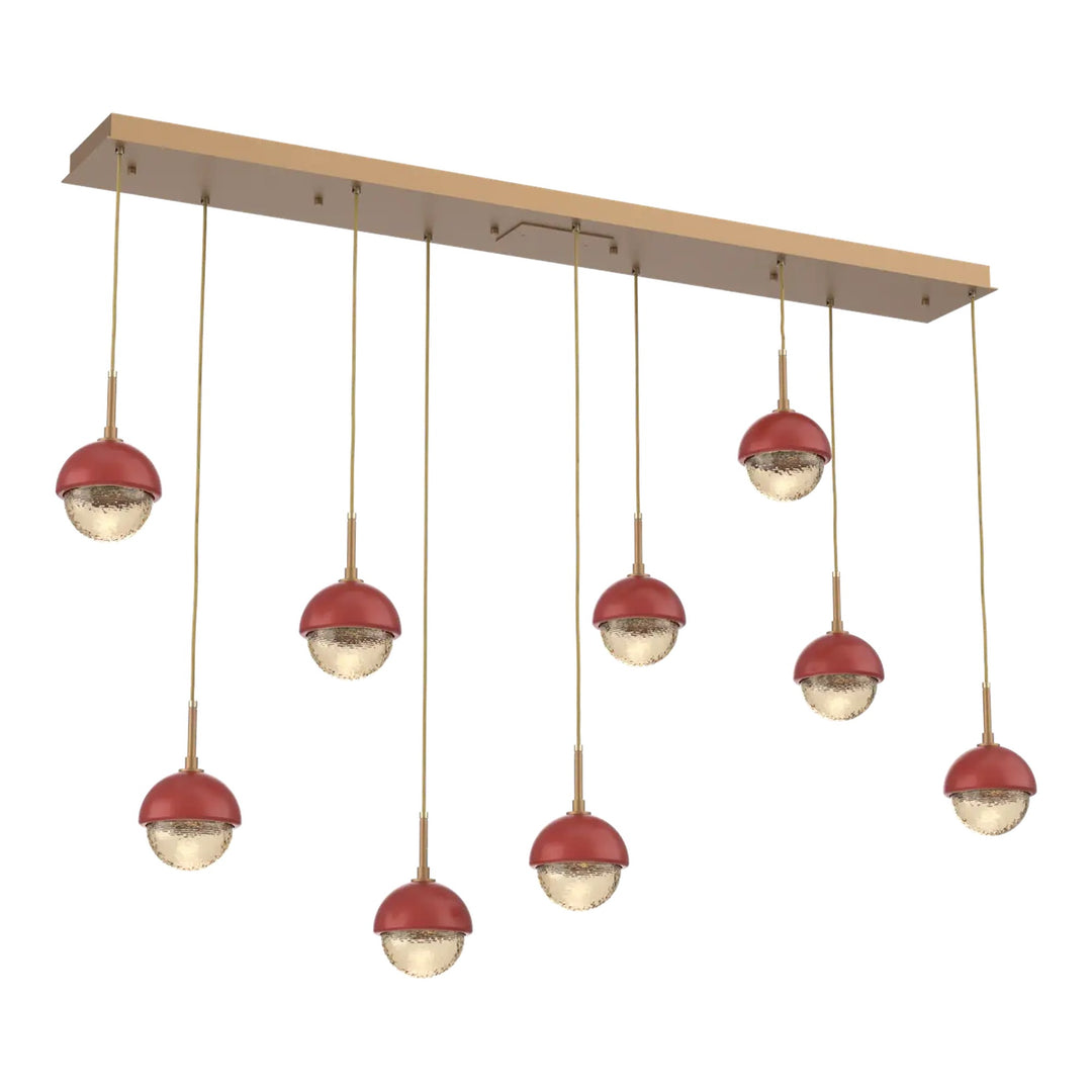 Cabochon Linear Pendant Chandelier by Hammerton Studio with Cinnamon Red accent