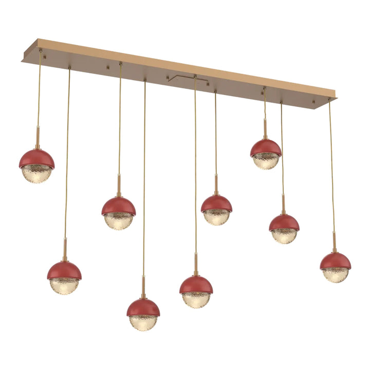 Cabochon Linear Pendant Chandelier by Hammerton Studio with Cinnamon Red accent
