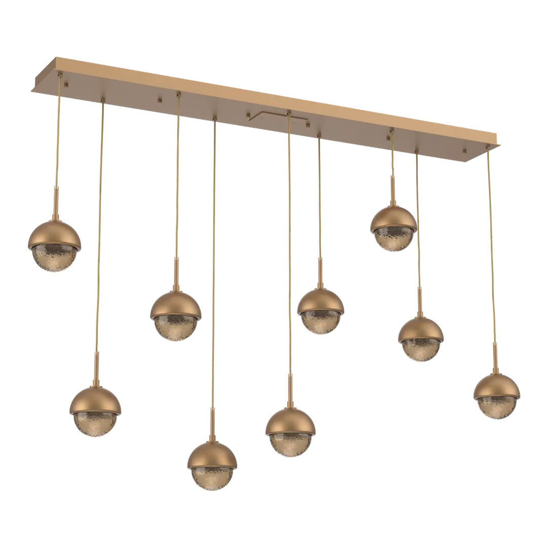 Cabochon Linear Pendant Chandelier by Hammerton Studio in Novel Brass with Bronze glass