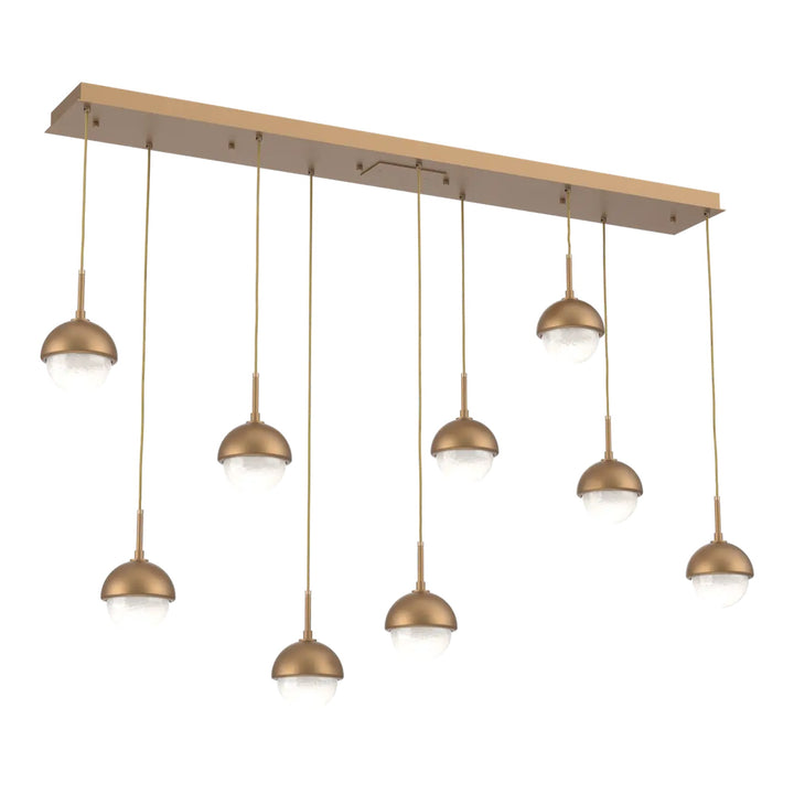 Cabochon Linear Pendant Chandelier by Hammerton Studio in Novel Brass with White glass