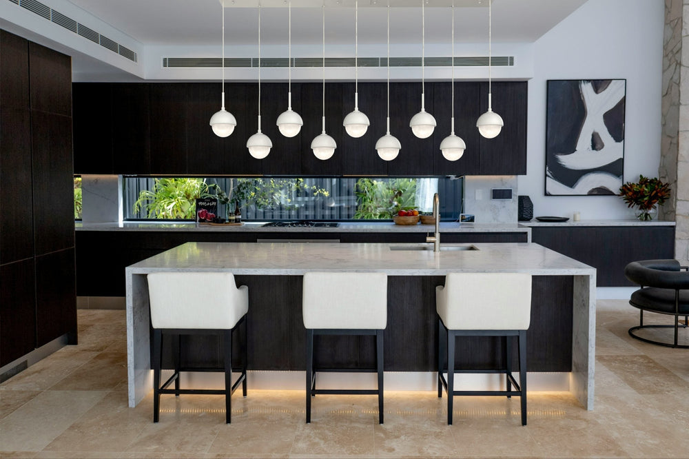 Cabochon Linear Pendant Chandelier by Hammerton Studio in a styled interior