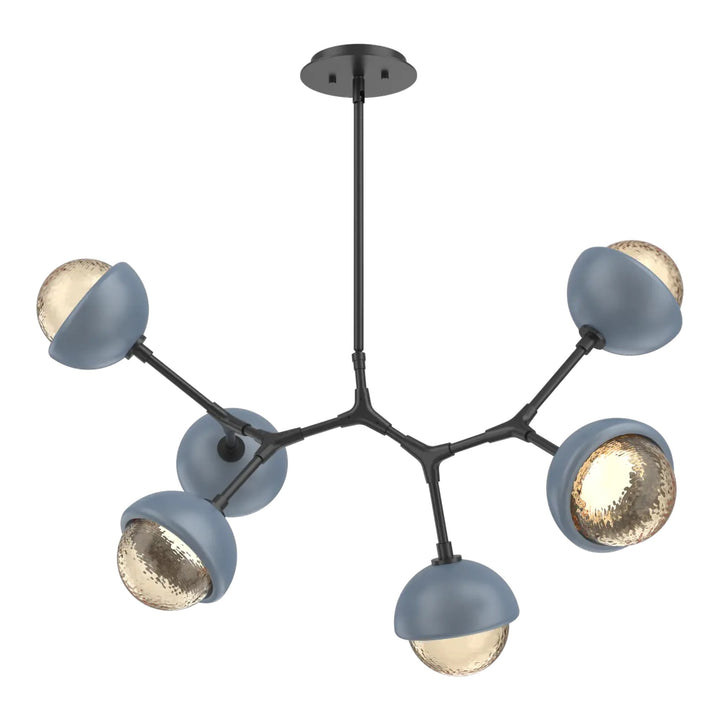 Cabochon Modern Branch Chandelier by Hammerton Studio in Matte Black with Amber glass