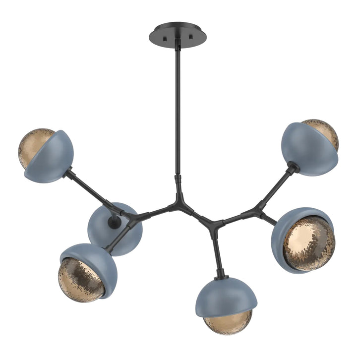 Cabochon Modern Branch Chandelier by Hammerton Studio in Matte Black with Bronze glass