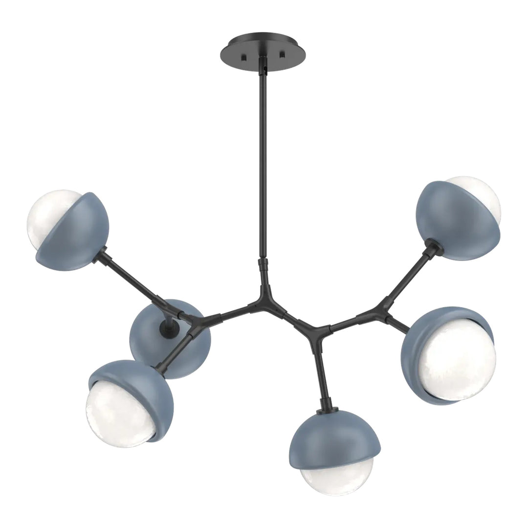Cabochon Modern Branch Chandelier by Hammerton Studio in Matte Black with White glass