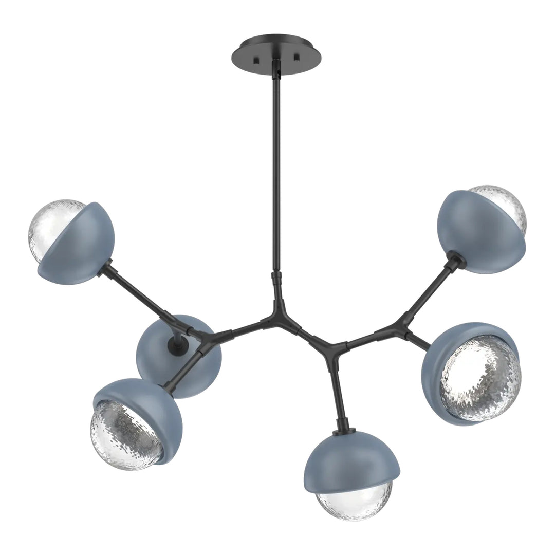 Cabochon Modern Branch Chandelier by Hammerton Studio 6 Lights in Matte Black with Clear glass