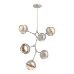 Cabochon Modern Vine Chandelier by Hammerton Studio 6 Lights in Beige Silver with Amber glass
