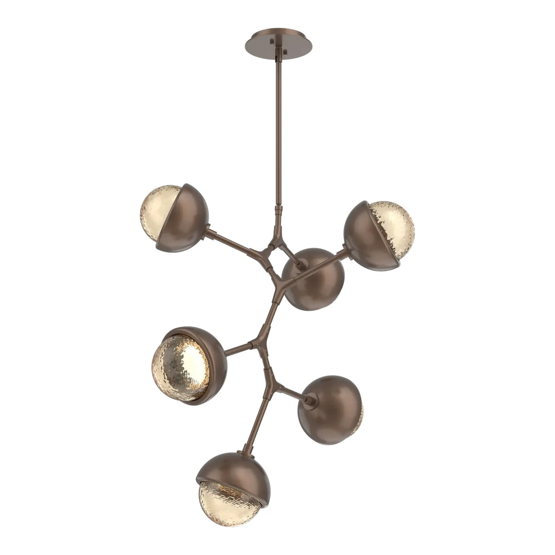 Cabochon Modern Vine Chandelier by Hammerton Studio 6 Lights in Burnished Bronze with Amber glass