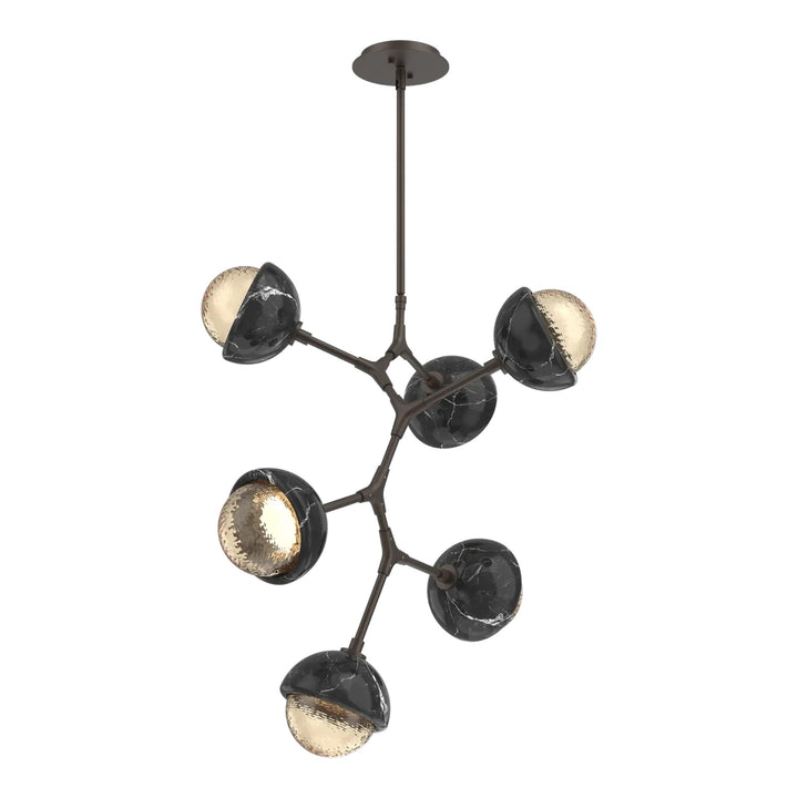 Cabochon Modern Vine Chandelier by Hammerton Studio 6 Lights in Flat Bronze with Amber glass