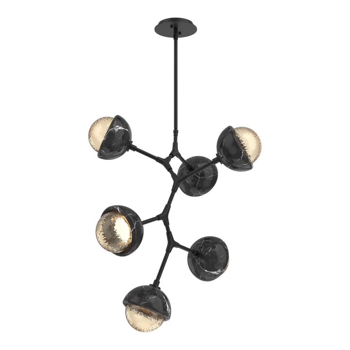 Cabochon Modern Vine Chandelier by Hammerton Studio 6 Lights in Matte Black with Amber glass