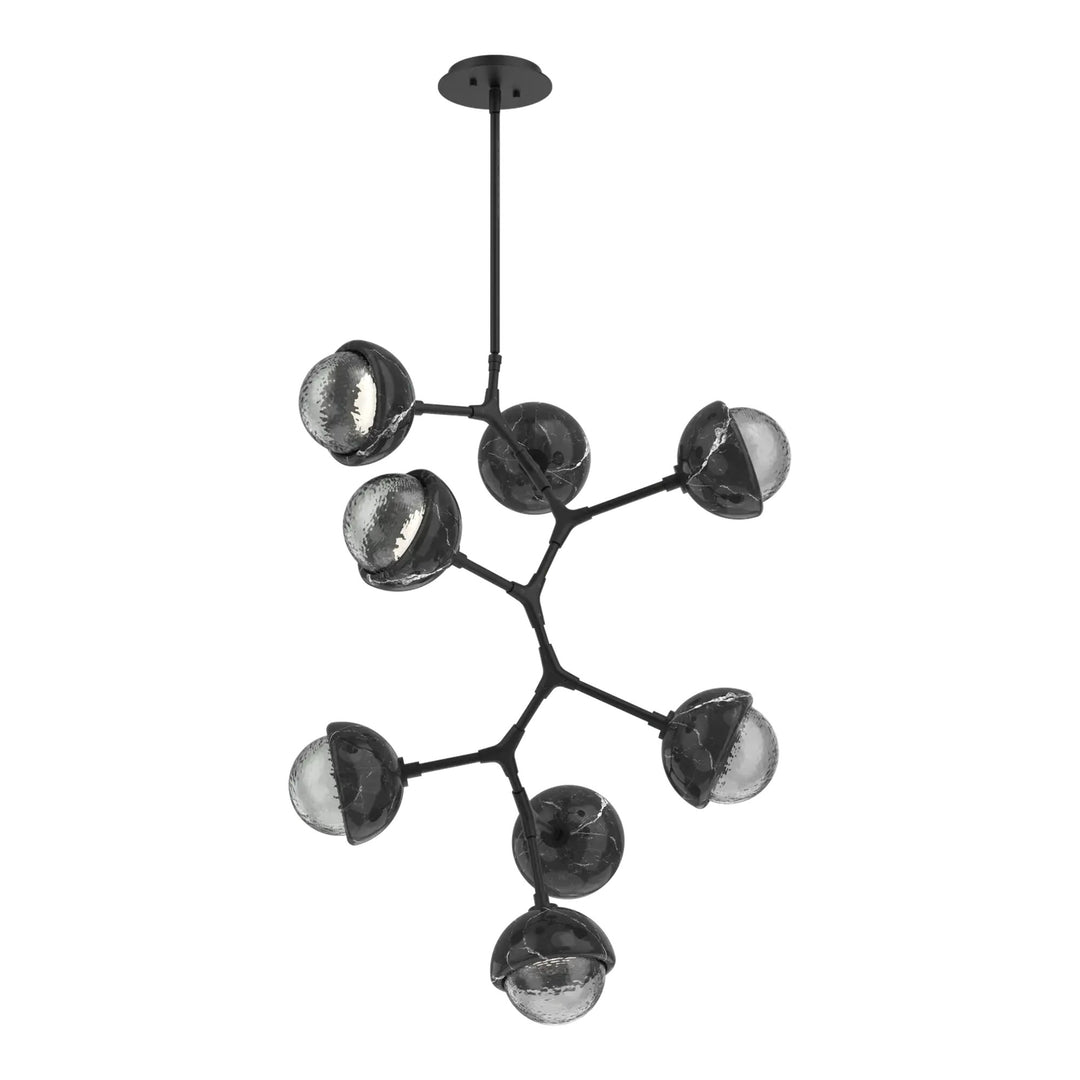 Cabochon Modern Vine Chandelier by Hammerton Studio in Matte Black with Smoke glass