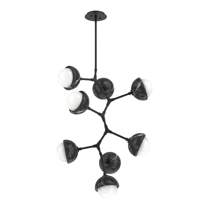 Cabochon Modern Vine Chandelier by Hammerton Studio in Matte Black with White glass
