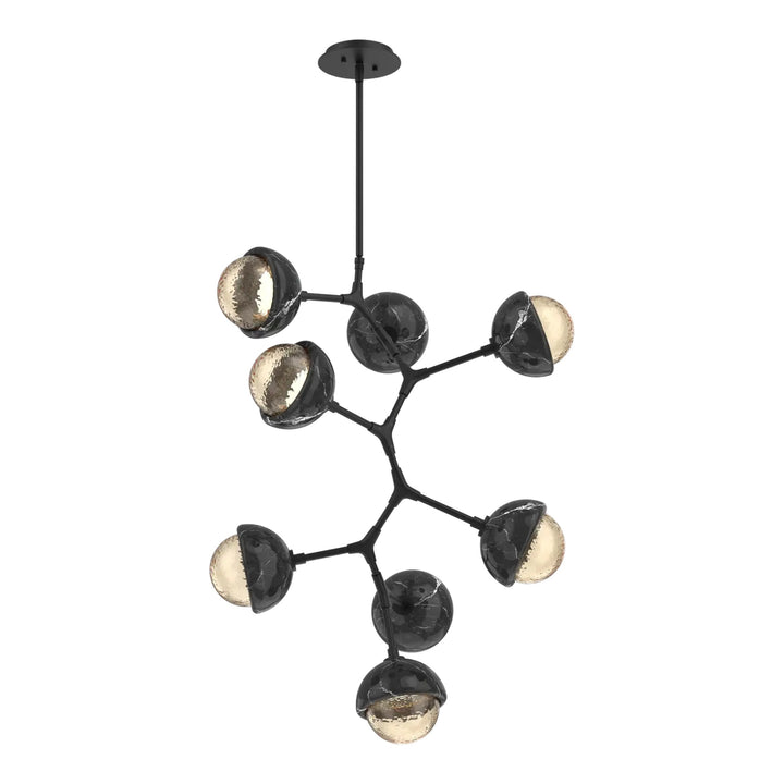Cabochon Modern Vine Chandelier by Hammerton Studio 8 Lights in Matte Black with Amber glass