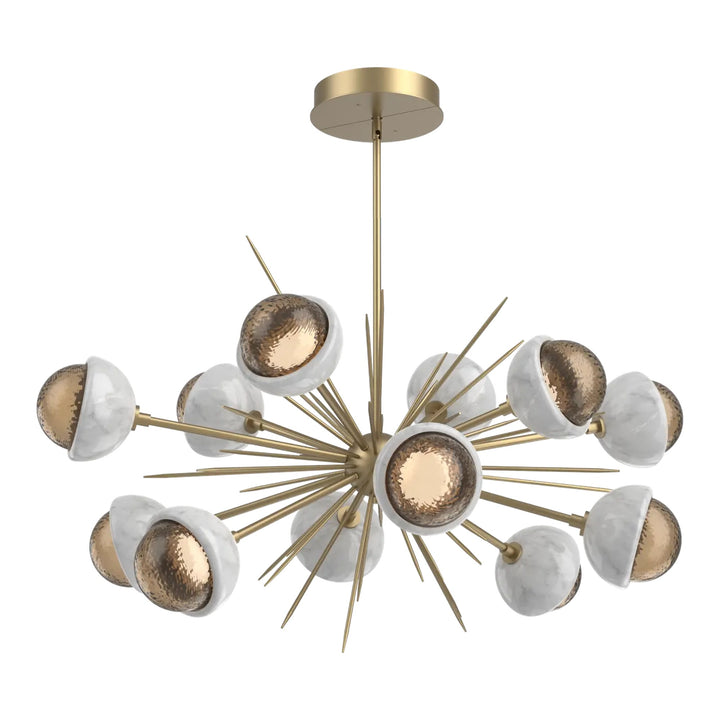 Cabochon Oval Starburst Chandelier by Hammerton Studio in Novel Brass with Bronze glass