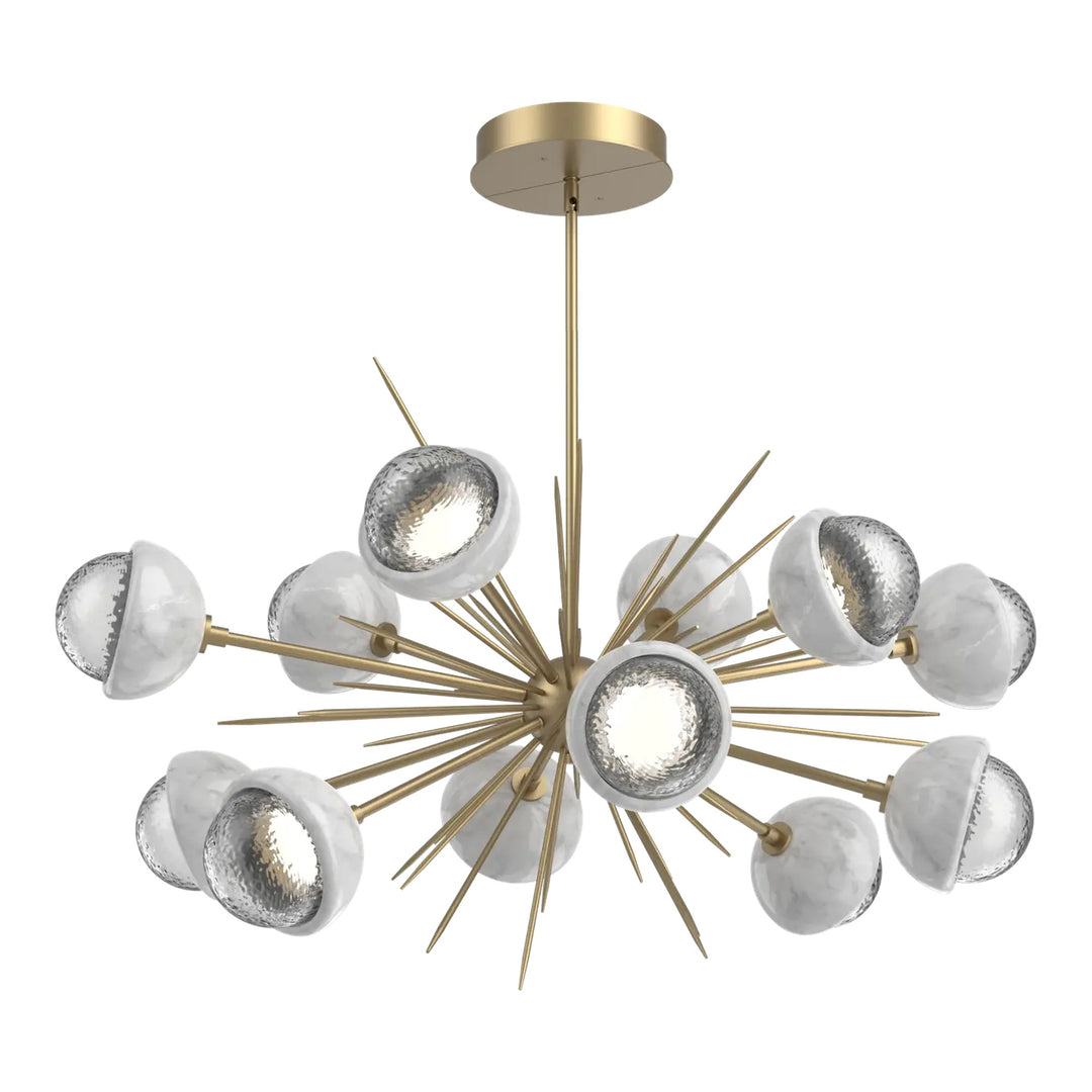 Cabochon Oval Starburst Chandelier by Hammerton Studio in Novel Brass with Clear glass