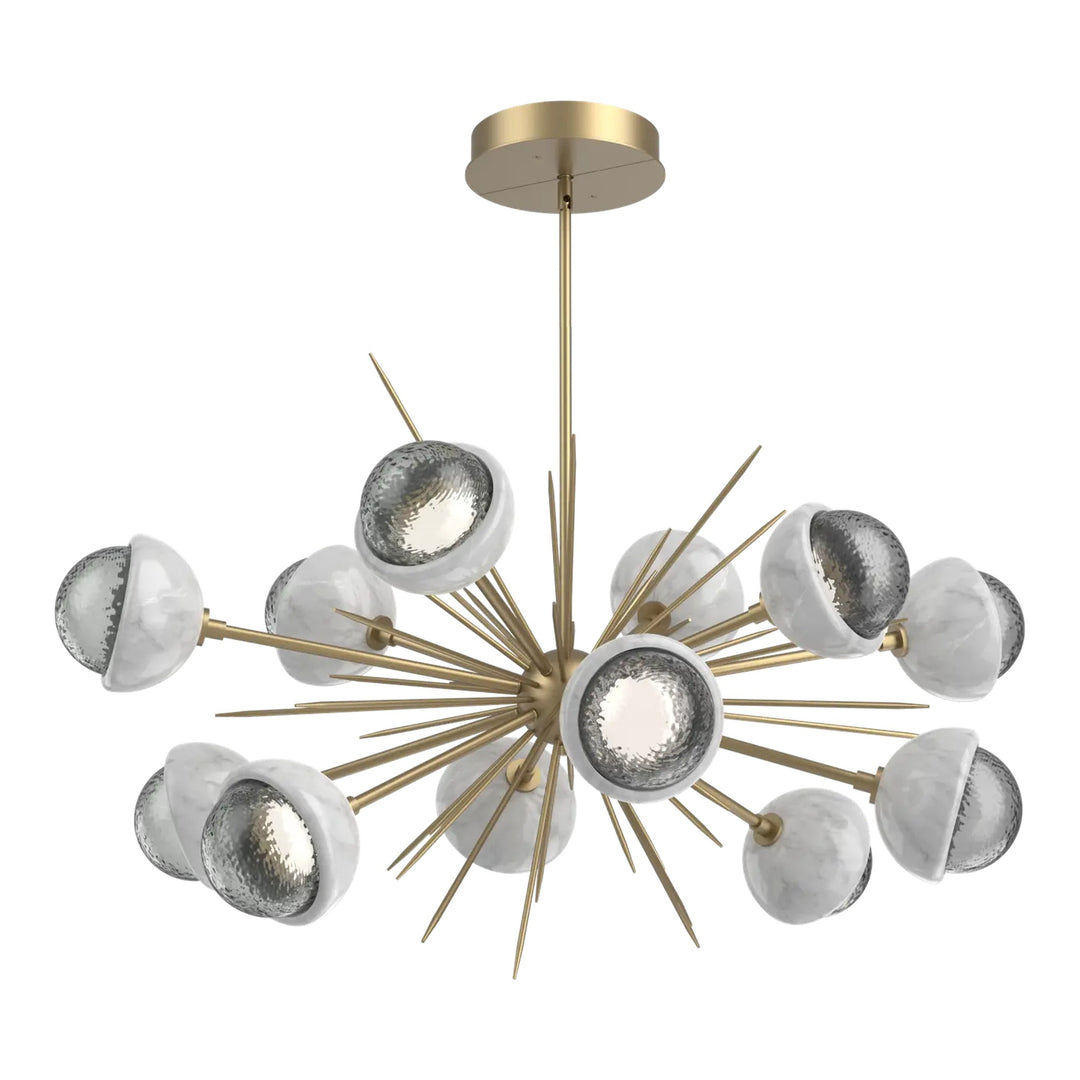 Cabochon Oval Starburst Chandelier by Hammerton Studio in Novel Brass with Smoke glass
