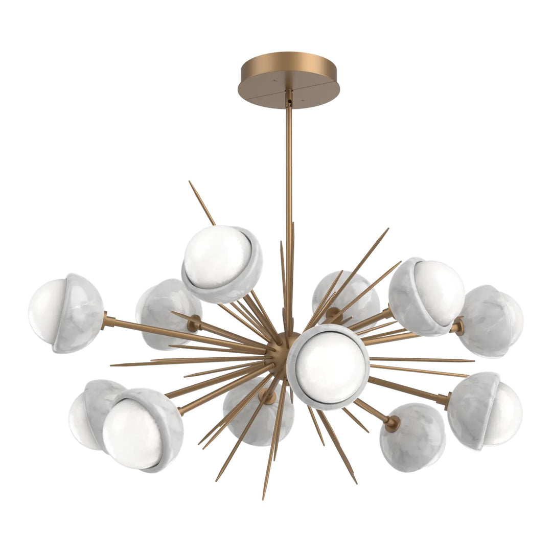 Cabochon Oval Starburst Chandelier by Hammerton Studio in Novel Brass with White glass