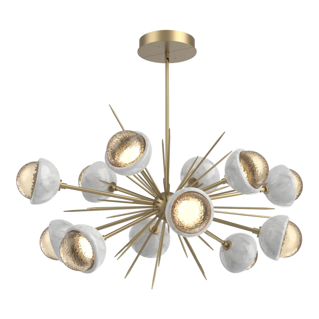 Cabochon Oval Starburst Chandelier by Hammerton Studio in Novel Brass with Amber glass
