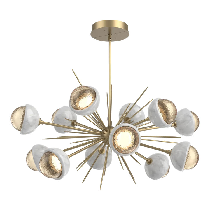 Cabochon Oval Starburst Chandelier by Hammerton Studio in Novel Brass with Amber glass