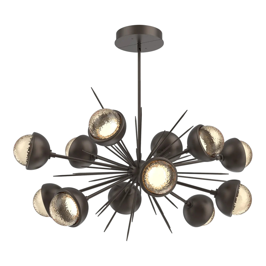 Cabochon Oval Starburst Chandelier by Hammerton Studio in Flat Bronze with Amber glass