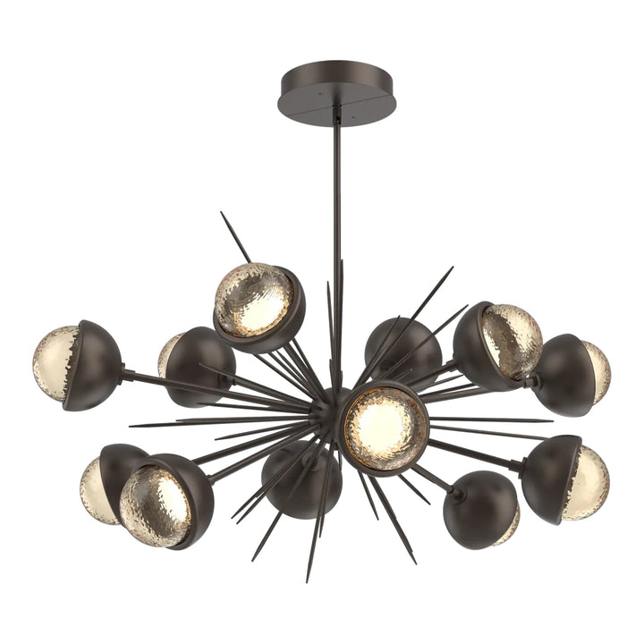 Cabochon Oval Starburst Chandelier by Hammerton Studio in Flat Bronze with Amber glass