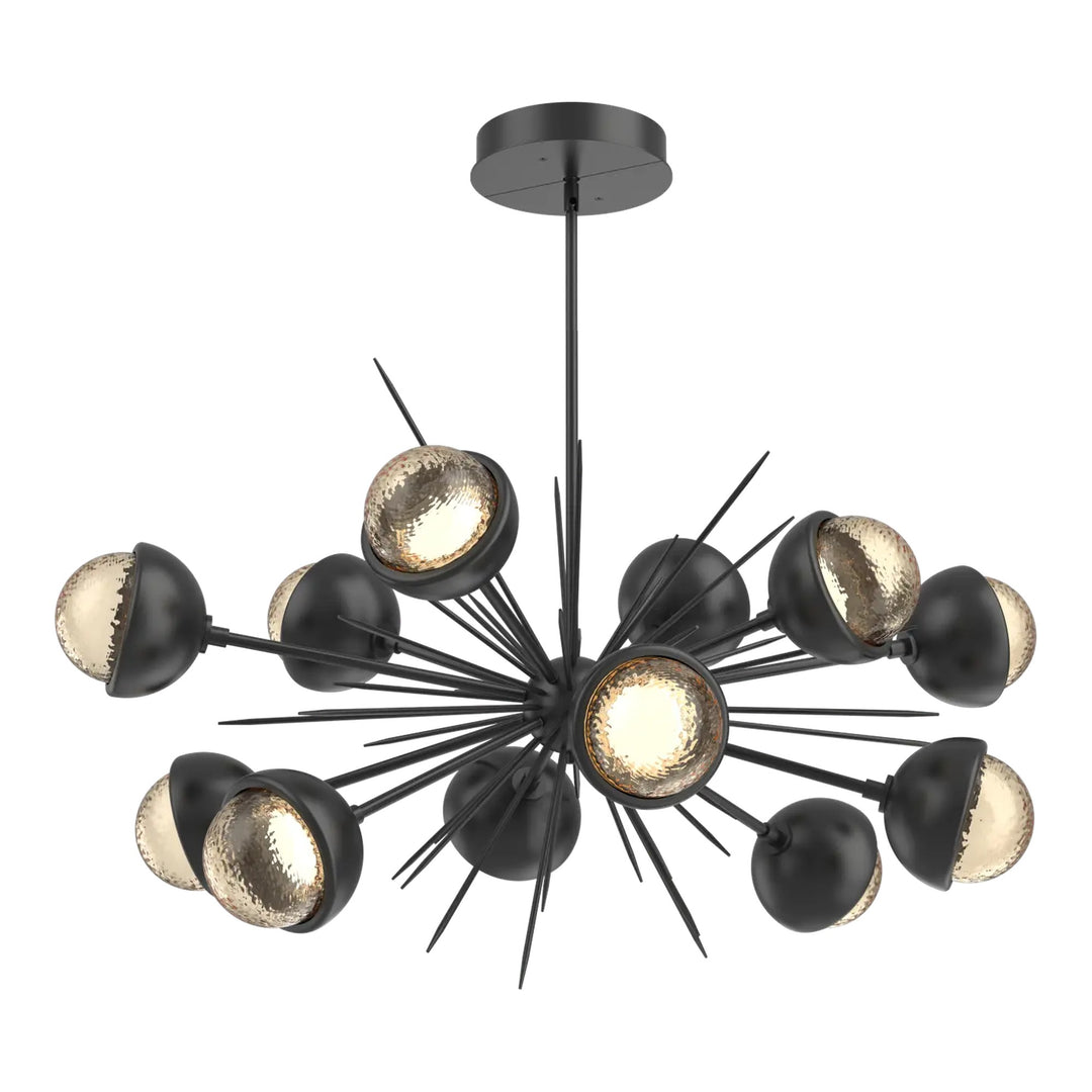Cabochon Oval Starburst Chandelier by Hammerton Studio in Matte Black with Amber glass