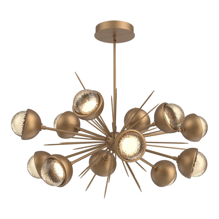 Cabochon Oval Starburst Chandelier by Hammerton Studio in Novel Brass with Amber glass