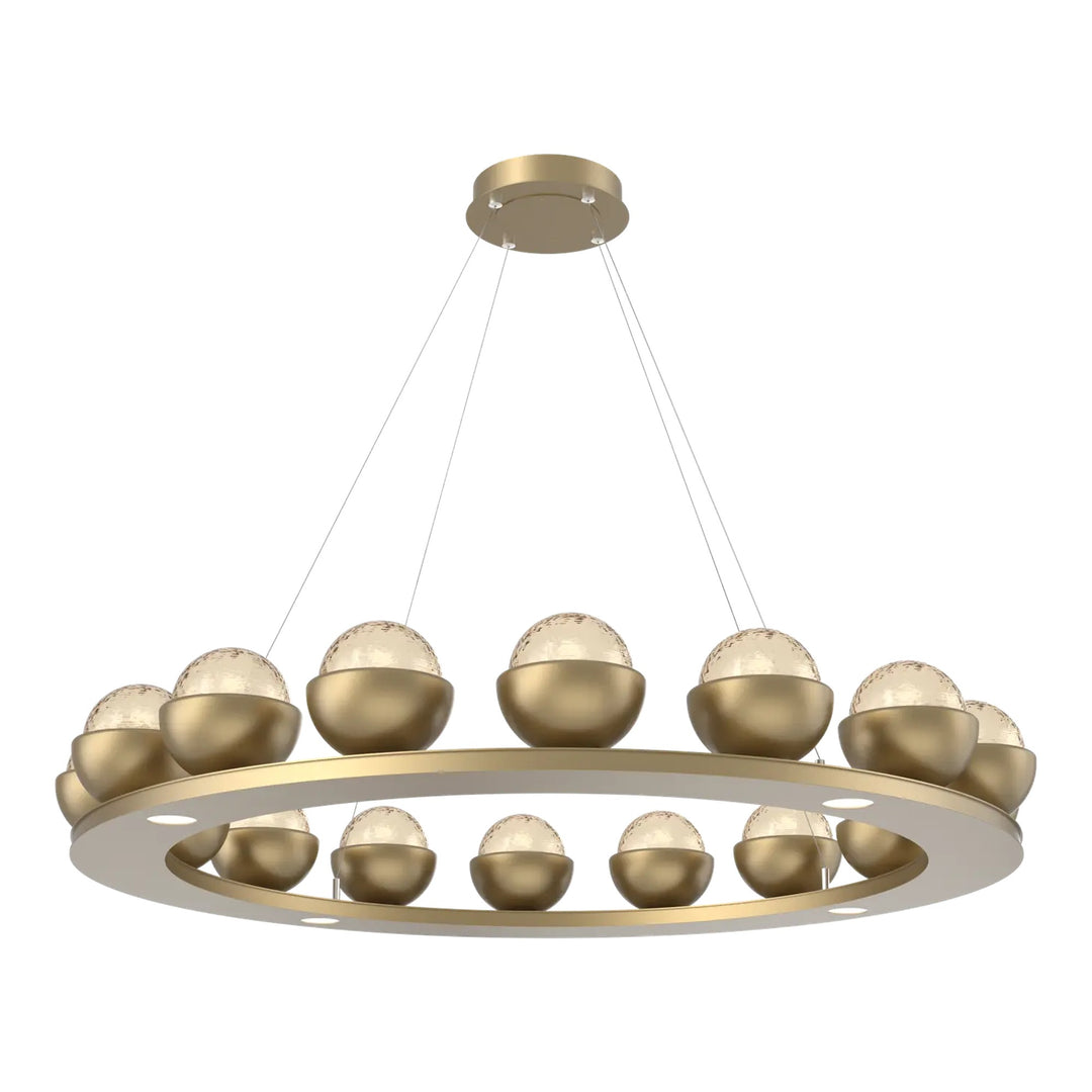Cabochon Ring Chandelier by Hammerton Studio Large in Gilded Brass with Amber glass