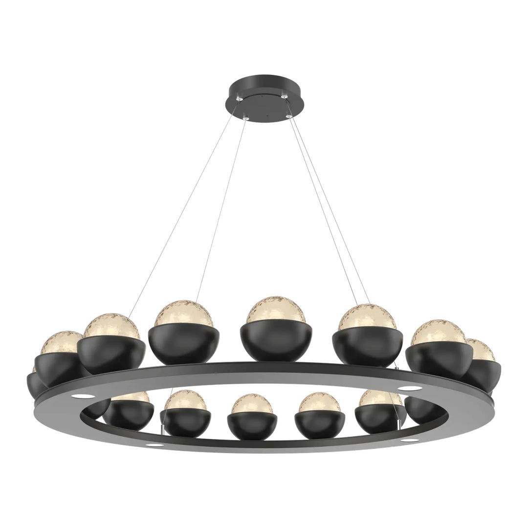 Cabochon Ring Chandelier by Hammerton Studio Large in Matte Black with Amber glass