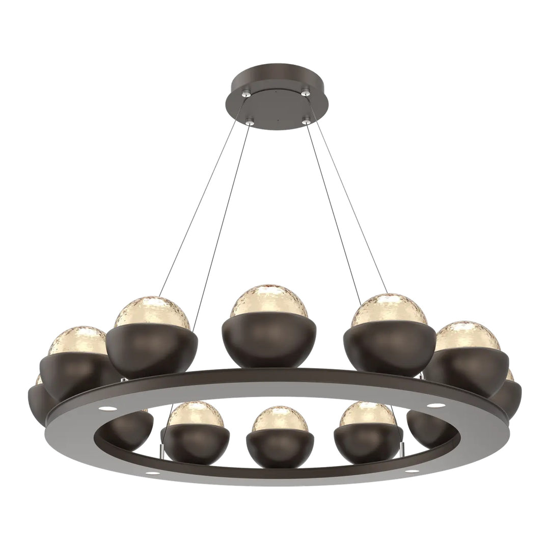 Cabochon Ring Chandelier by Hammerton Studio Medium in Flat Bronze with Amber glass
