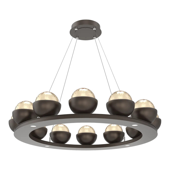 Cabochon Ring Chandelier by Hammerton Studio Medium in Flat Bronze with Amber glass