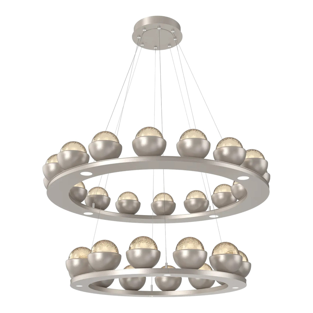 Cabochon Ring Chandelier by Hammerton Studio Two-Tier in Beige Silver with Amber glass