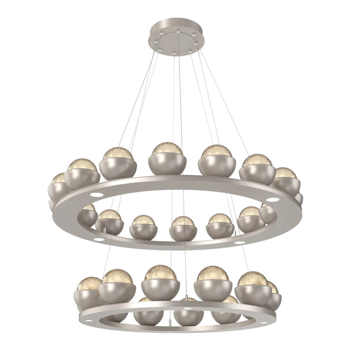 Cabochon Ring Chandelier by Hammerton Studio Two-Tier in Beige Silver with Amber glass