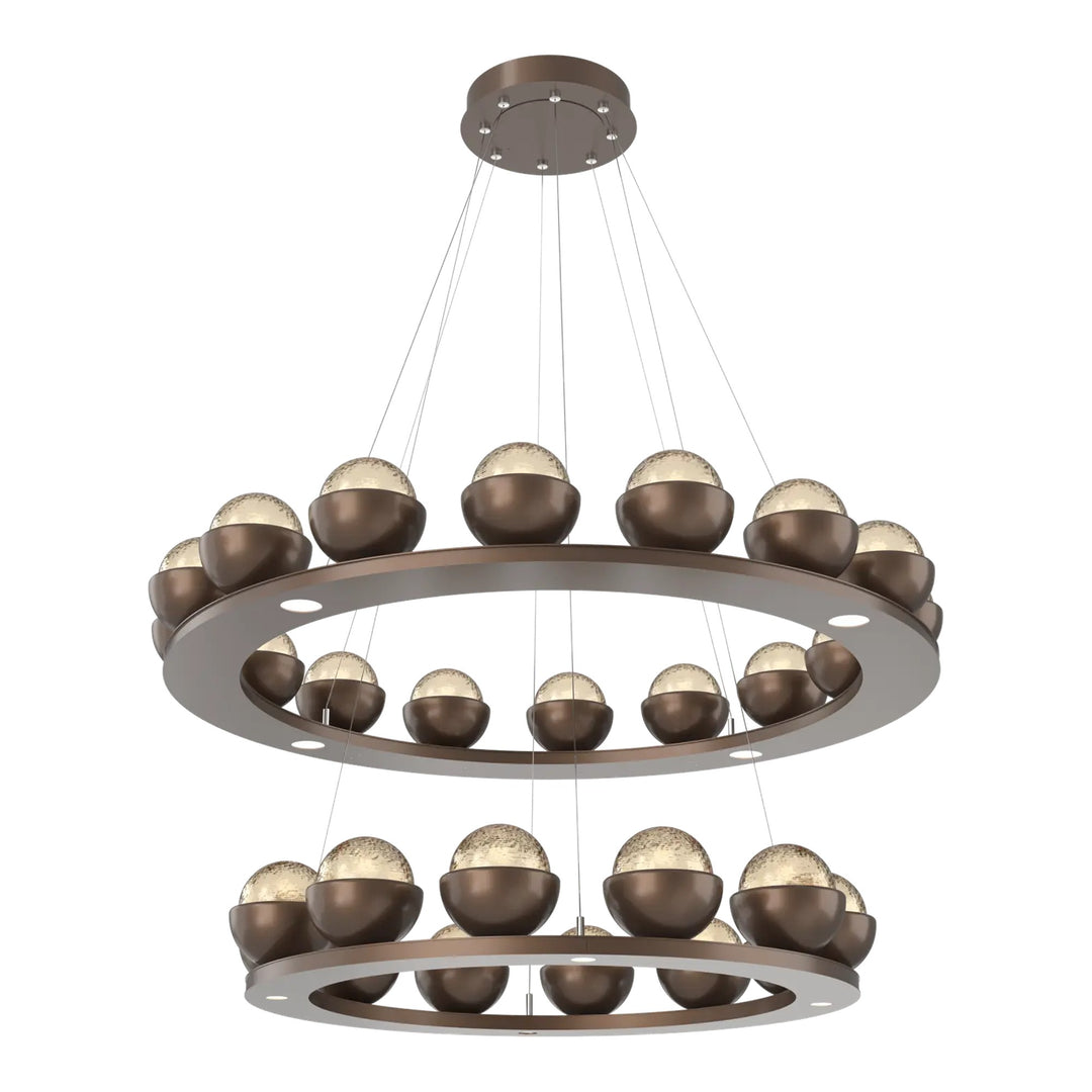 Cabochon Ring Chandelier by Hammerton Studio Two-Tier in Burnished Bronze with Amber glass