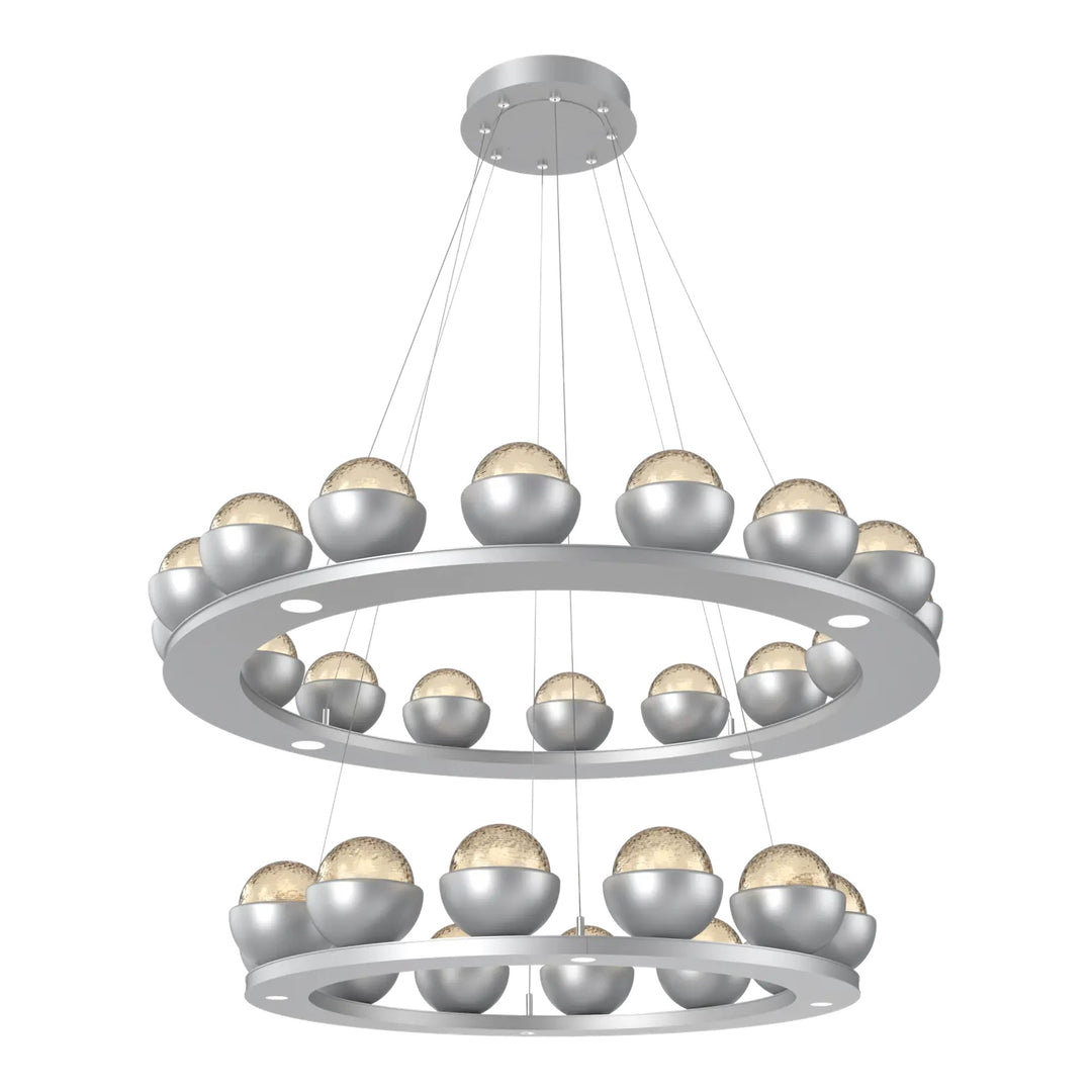 Cabochon Ring Chandelier by Hammerton Studio Two-Tier in Classic Silver with Amber glass