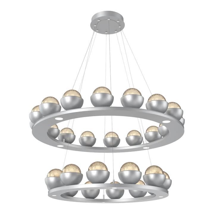 Cabochon Ring Chandelier by Hammerton Studio Two-Tier in Classic Silver with Amber glass
