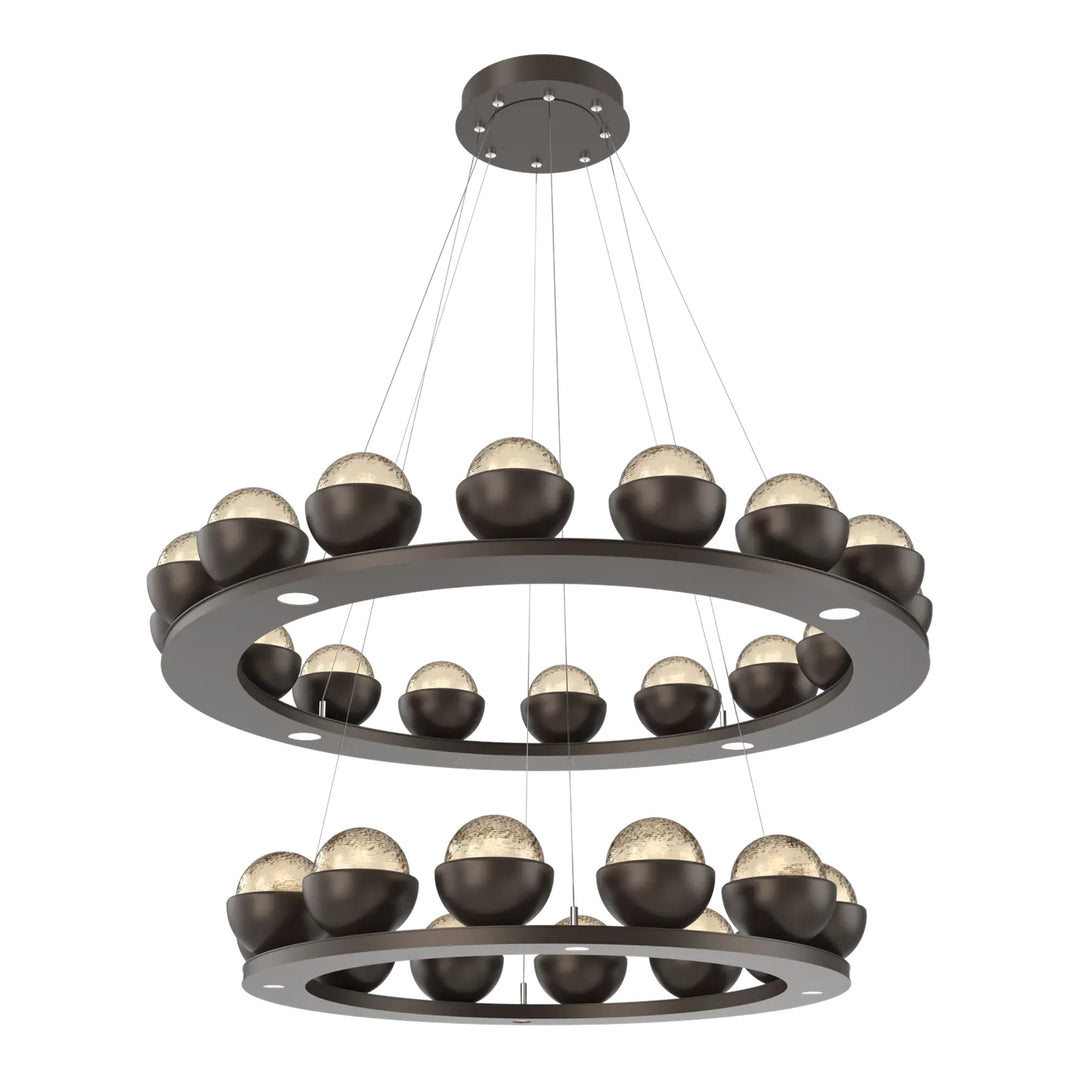 Cabochon Ring Chandelier by Hammerton Studio Two-Tier in Flat Bronze with Amber glass