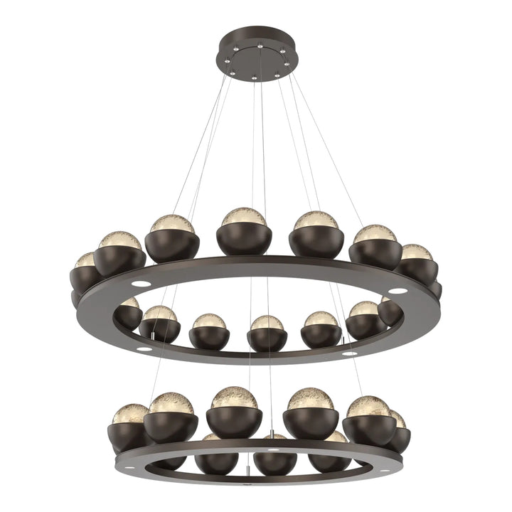 Cabochon Ring Chandelier by Hammerton Studio Two-Tier in Flat Bronze with Amber glass