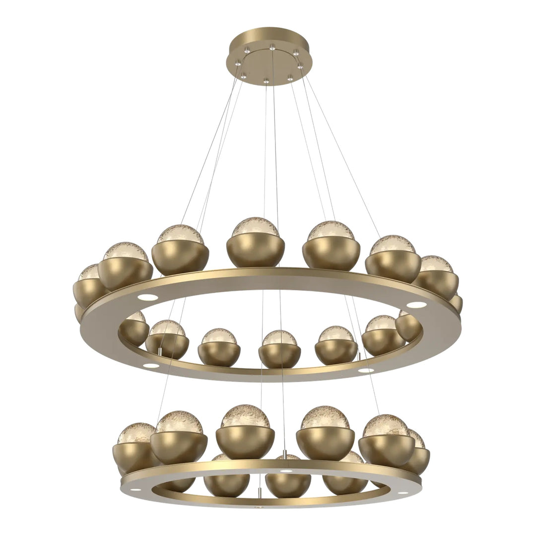 Cabochon Ring Chandelier by Hammerton Studio Two-Tier in Gilded Brass with Amber glass