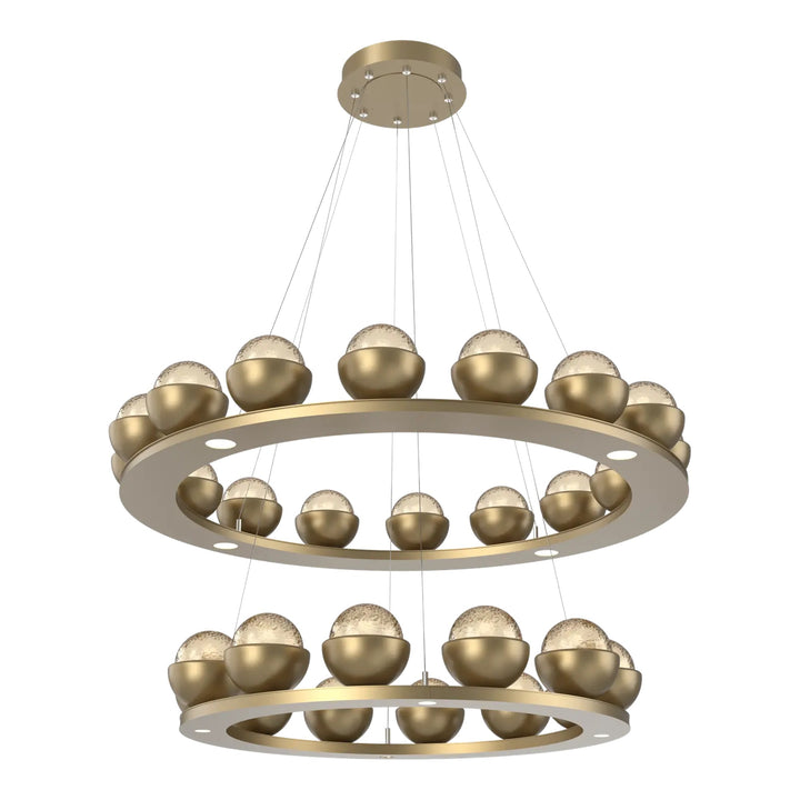 Cabochon Ring Chandelier by Hammerton Studio Two-Tier in Gilded Brass with Amber glass
