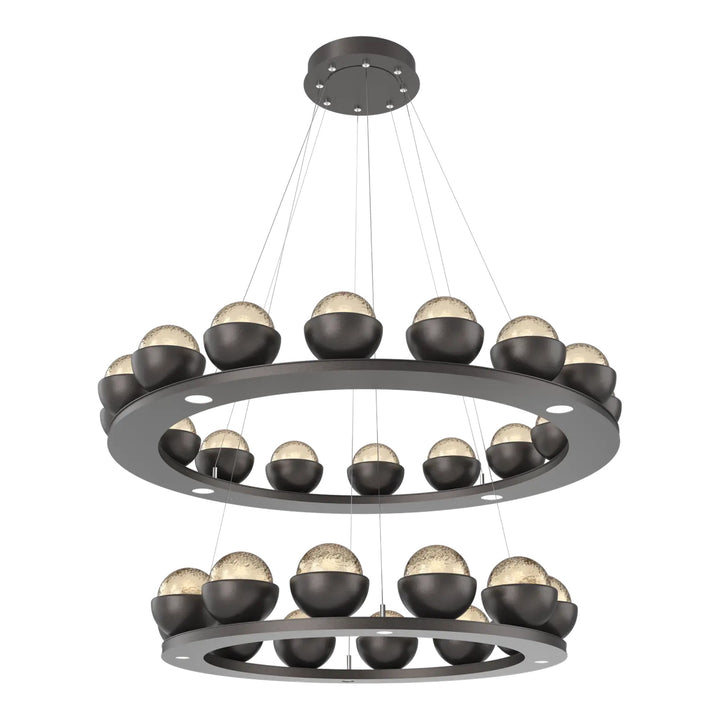 Cabochon Ring Chandelier by Hammerton Studio Two-Tier in Graphite with Amber glass