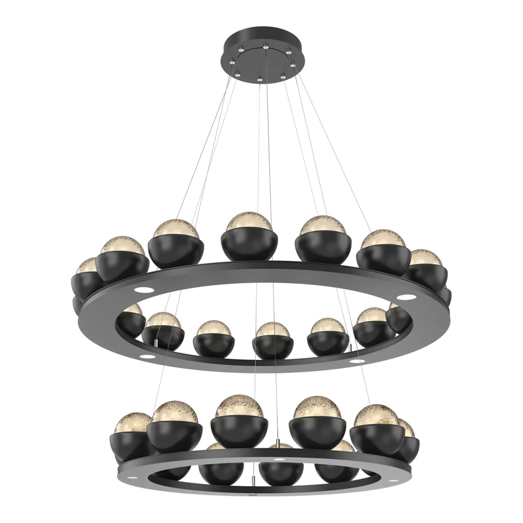 Cabochon Ring Chandelier by Hammerton Studio Two-Tier in Matte Black with Amber glass