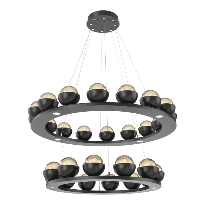 Cabochon Ring Chandelier by Hammerton Studio Two-Tier in Matte Black with Amber glass