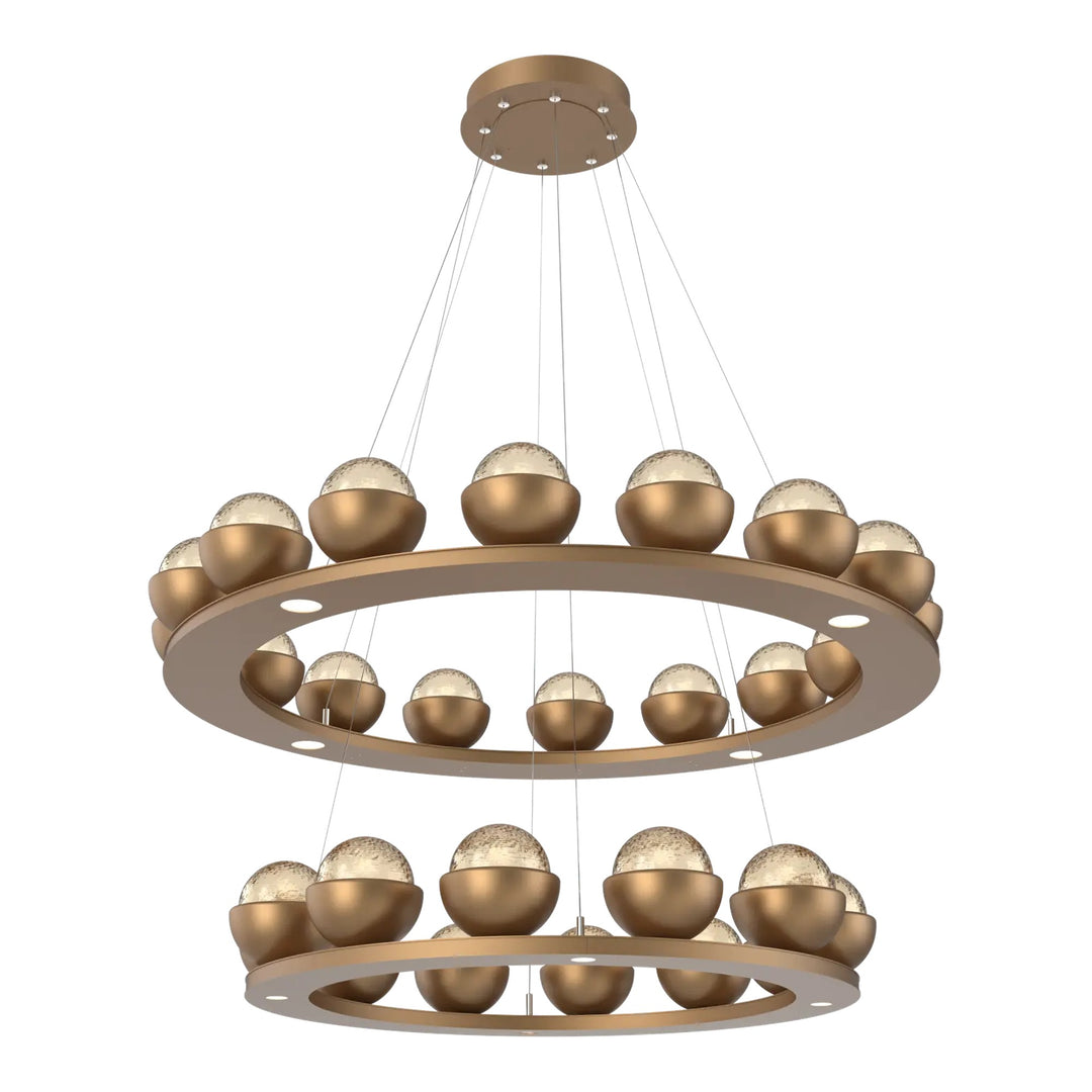 Cabochon Ring Chandelier by Hammerton Studio Two-Tier in Novel Brass with Amber glass