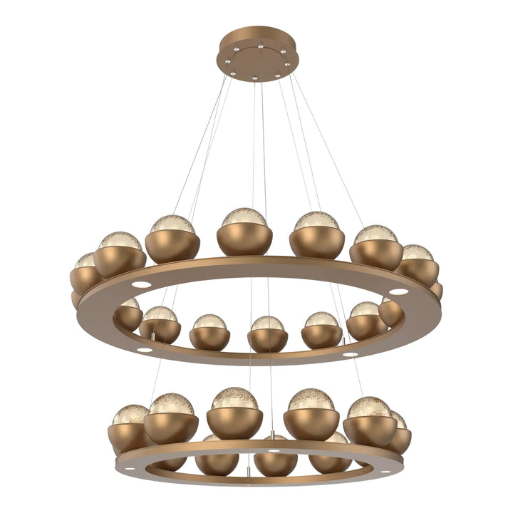 Cabochon Ring Chandelier by Hammerton Studio Two-Tier in Novel Brass with Amber glass